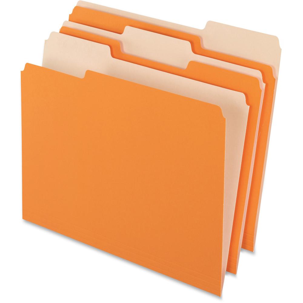Pendaflex 1/3 Tab Cut Letter Recycled Top Tab File Folder - 8 1/2" x 11" - Top Tab Location - Assorted Tab Position - 11 pt. - 1 Plys - Orange - Acid-free - 10% Recycled - 100 / Box. Picture 1