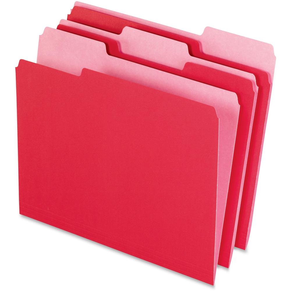 Pendaflex 1/3 Tab Cut Letter Recycled Top Tab File Folder - 8 1/2" x 11" - Top Tab Location - Assorted Position Tab Position - Red - 10% Recycled - 100 / Box. Picture 1