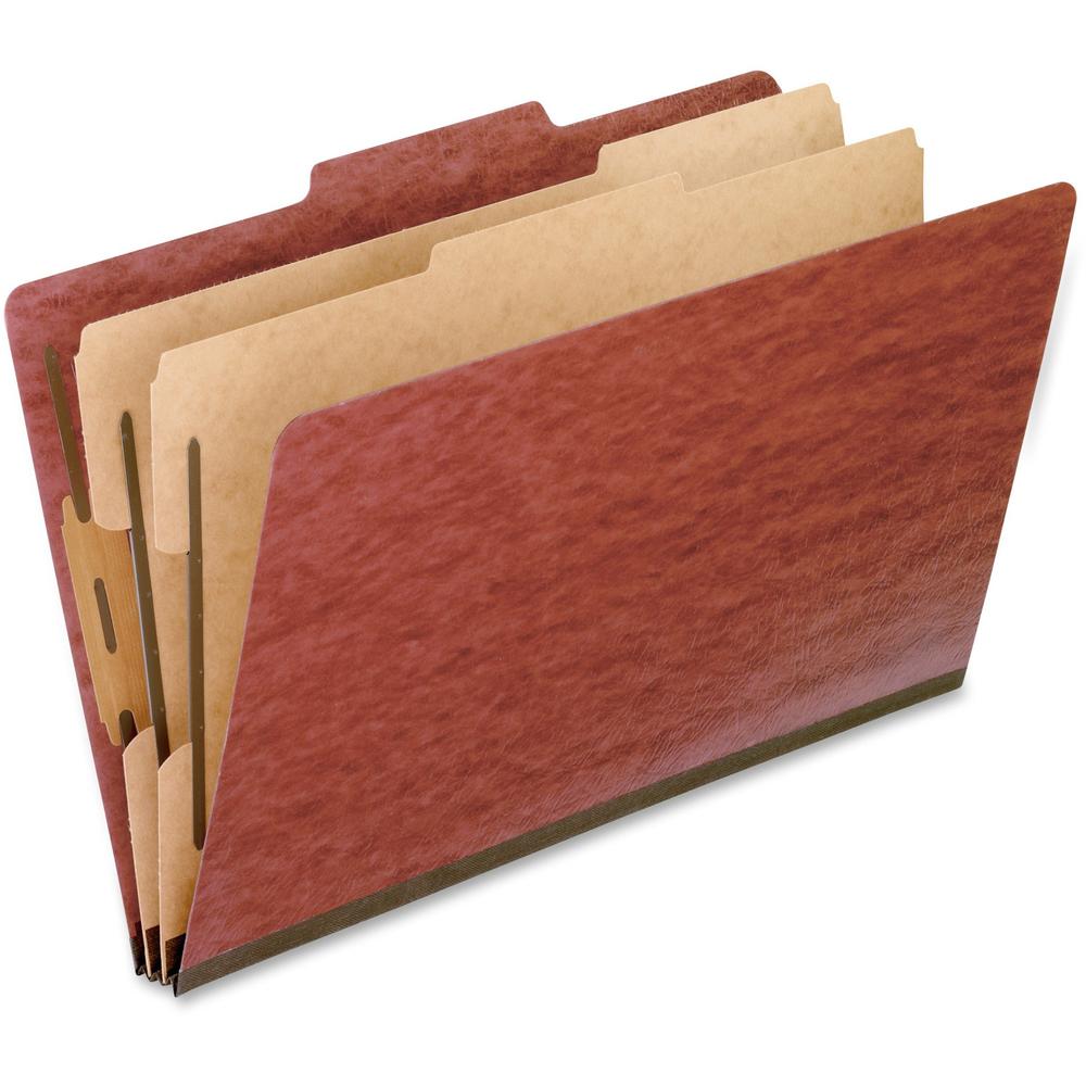 Pendaflex 2/5 Tab Cut Legal Recycled Classification Folder - 8 1/2" x 14" - 2" Expansion - 4 Fastener - 2" for Folder, 1" for Divider - 2 Divider - 25 pt. - Pressboard, Tyvek - Red - Reinforced Gusset. Picture 1