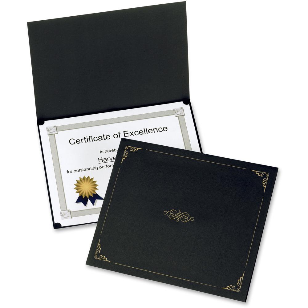 Oxford Letter Certificate Holder - 8 1/2" x 11" - Linen - Black - Acid-free - 5 / Pack. Picture 1