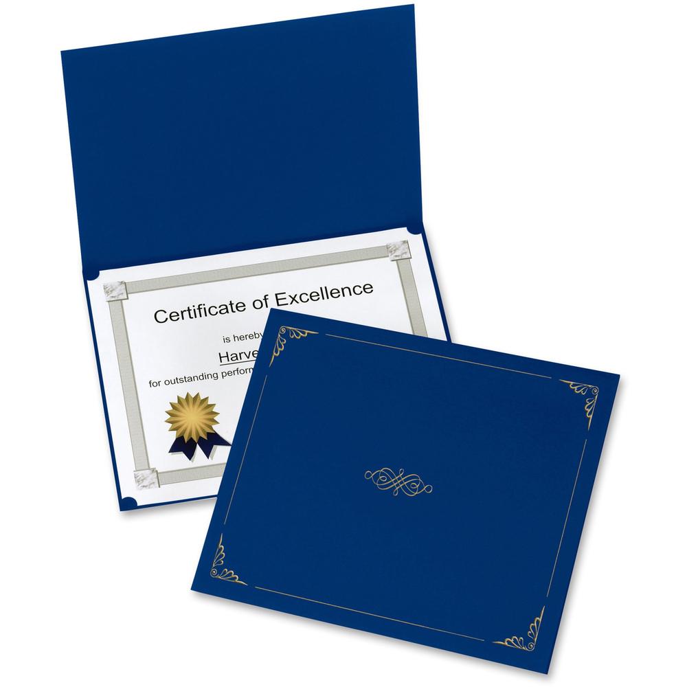 Oxford Letter Certificate Holder - 8 1/2" x 11" - Linen - Dark Blue - Acid-free - 5 / Pack. Picture 1