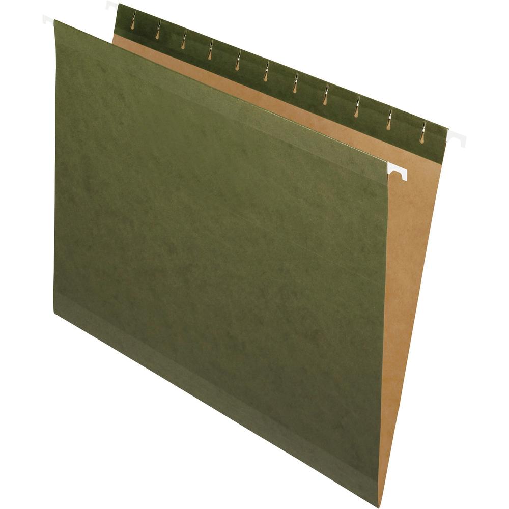 Pendaflex Letter Recycled Hanging Folder - 8 1/2" x 11" - Internal Pocket - Green - Reinforced - 10% Recycled - 25 / Box. Picture 1