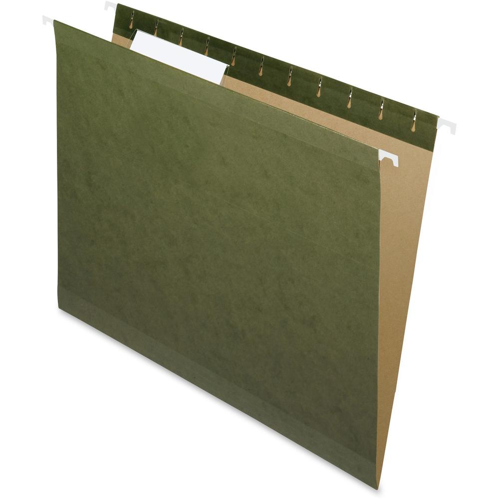 Pendaflex 1/3 Tab Cut Letter Recycled Hanging Folder - 8 1/2" x 11" - Assorted Tab Position - 1 Plys - Standard Green - Reinforced - 10% Recycled - 25 / Box. Picture 1