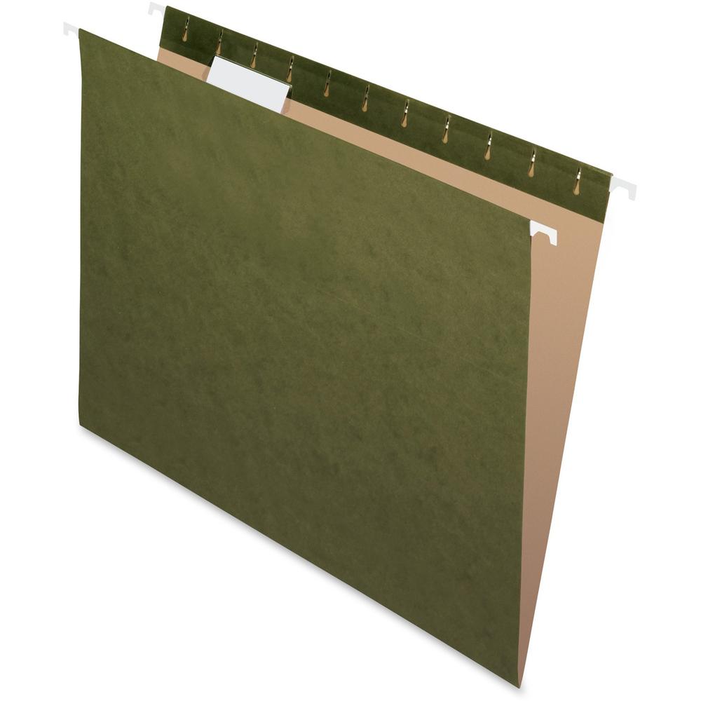 Pendaflex 1/5 Tab Cut Letter Recycled Hanging Folder - 8 1/2" x 11" - Internal Pocket - Standard Green - Reinforced - 10% Recycled - 25 / Box. Picture 1