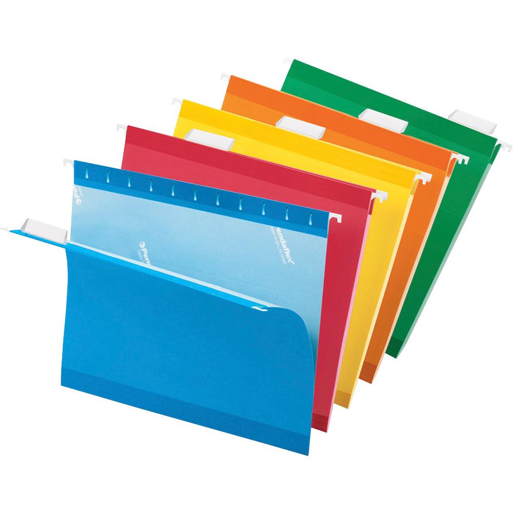 Pendaflex 1/5 Tab Cut Letter Recycled Hanging Folder - 8 1/2" x 11" - Blue, Red, Orange, Yellow, Green - Reinforced - 10% Recycled - 25 / Box. Picture 1