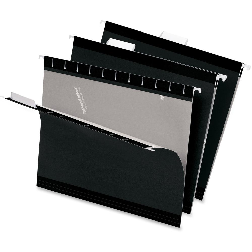 Pendaflex 1/5 Tab Cut Letter Recycled Hanging Folder - 8 1/2" x 11" - Black - Reinforced - 10% Recycled - 25 / Box. Picture 1