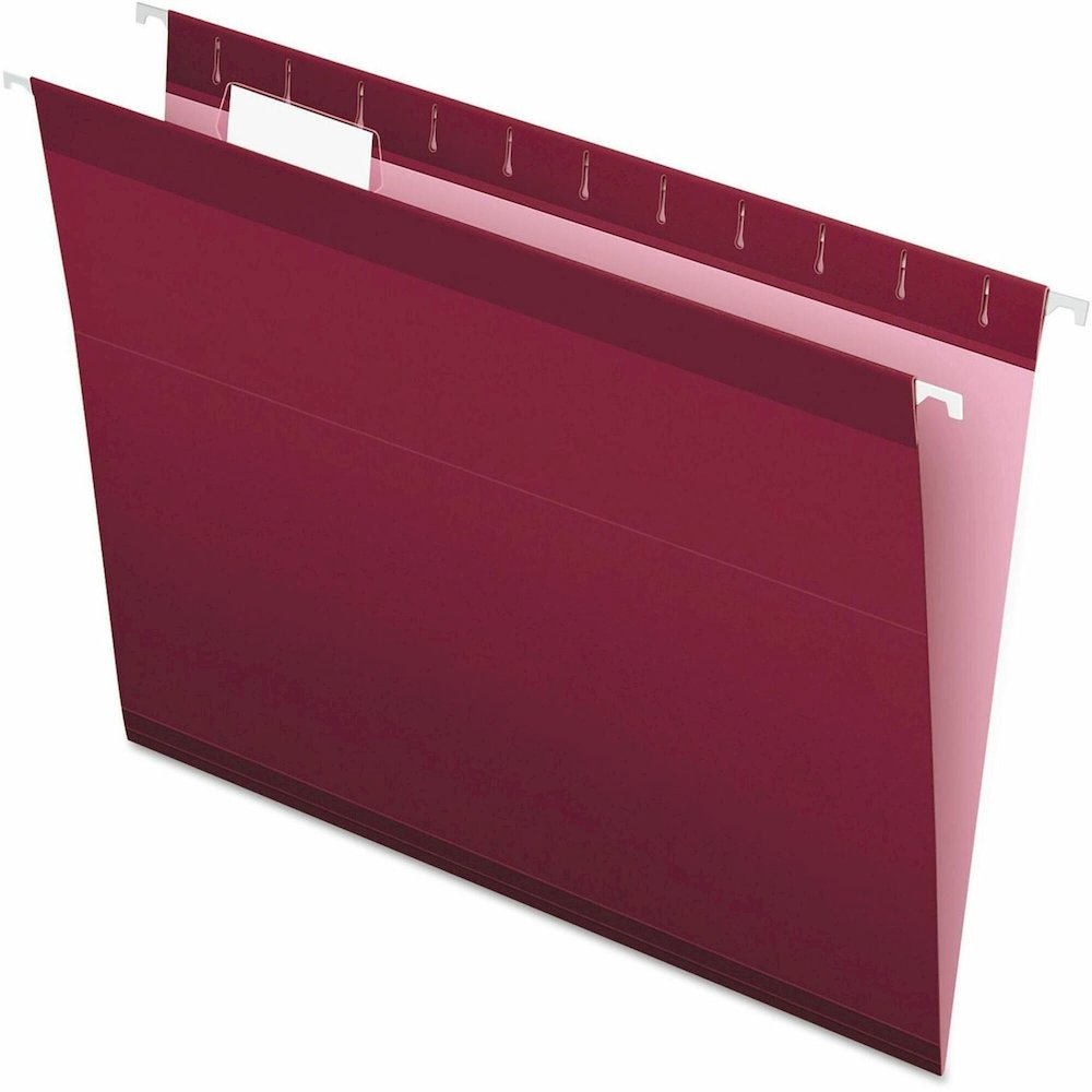 Pendaflex 1/5 Tab Cut Letter Hanging Folder - 8 1/2" x 11" - Burgundy - Reinforced - 25 / Box. Picture 1
