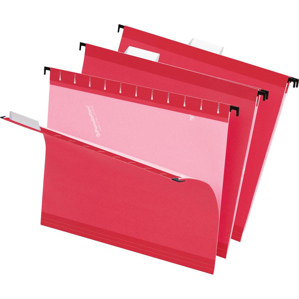 Pendaflex 1/5 Tab Cut Letter Recycled Hanging Folder - 8 1/2" x 11" - Red - Reinforced - 10% Recycled - 25 / Box. Picture 1
