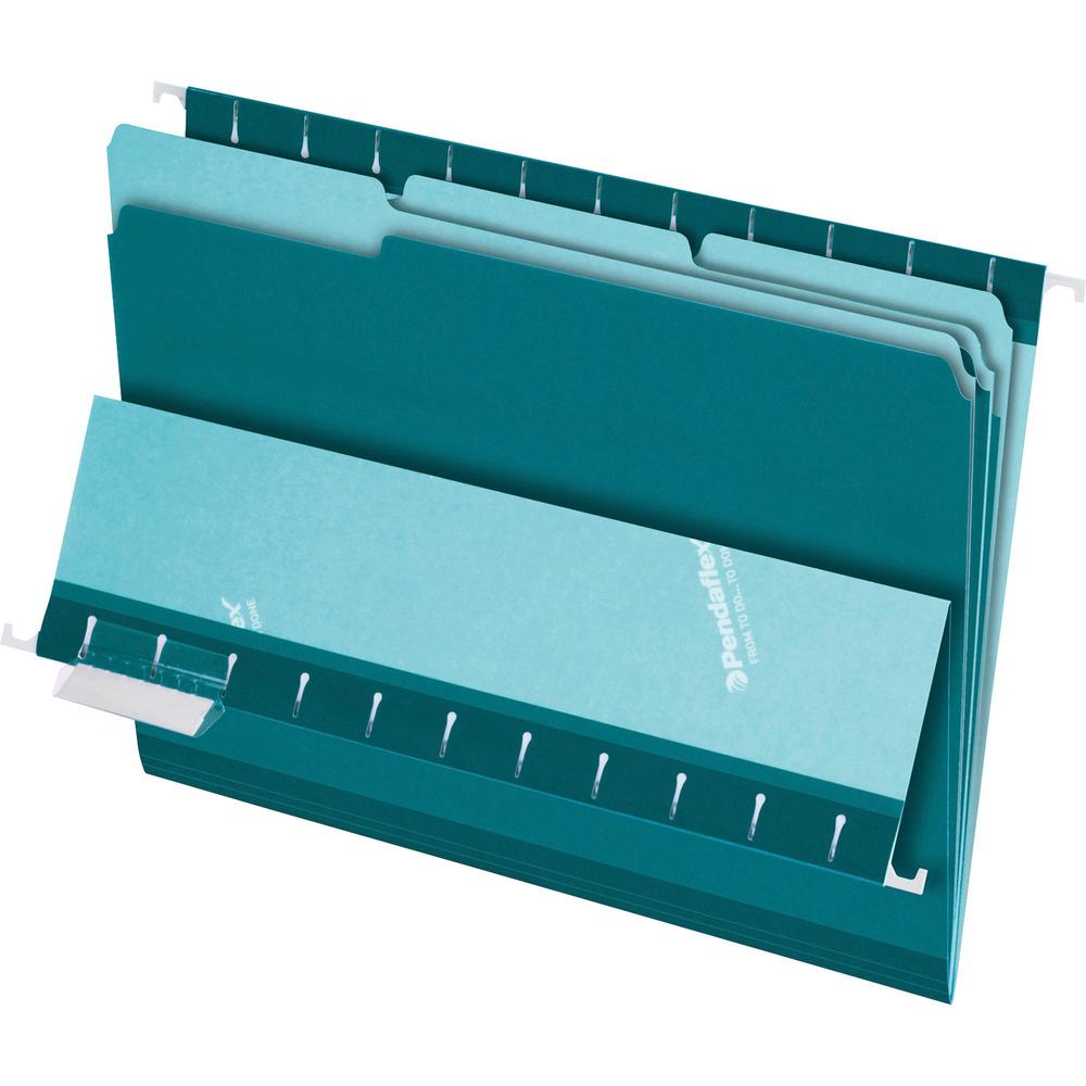 Pendaflex 1/3 Tab Cut Letter Recycled Top Tab File Folder - 8 1/2" x 11" - Teal - 10% Recycled - 100 / Box. Picture 1