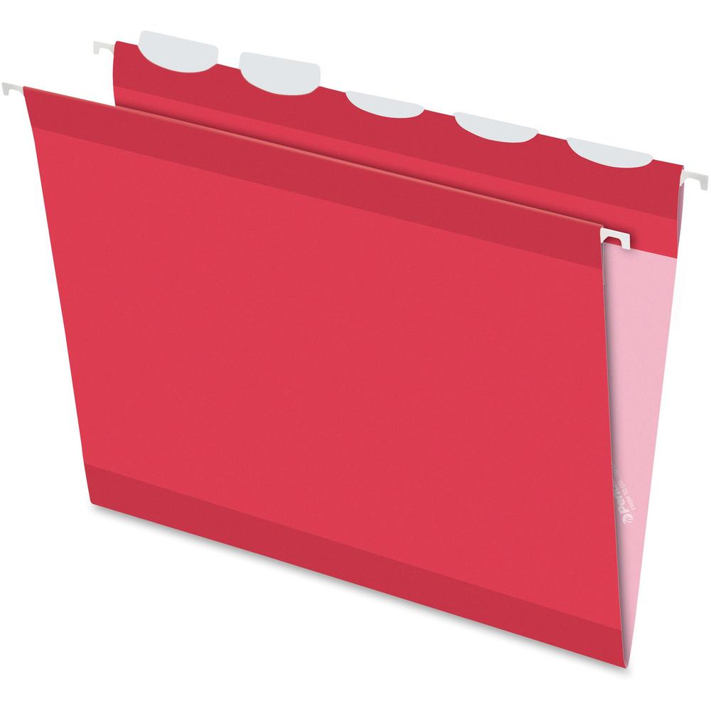 Pendaflex Ready-Tab 1/5 Tab Cut Letter Recycled Hanging Folder - 8 1/2" x 11" - Red - 10% Recycled - 25 / Box. Picture 1