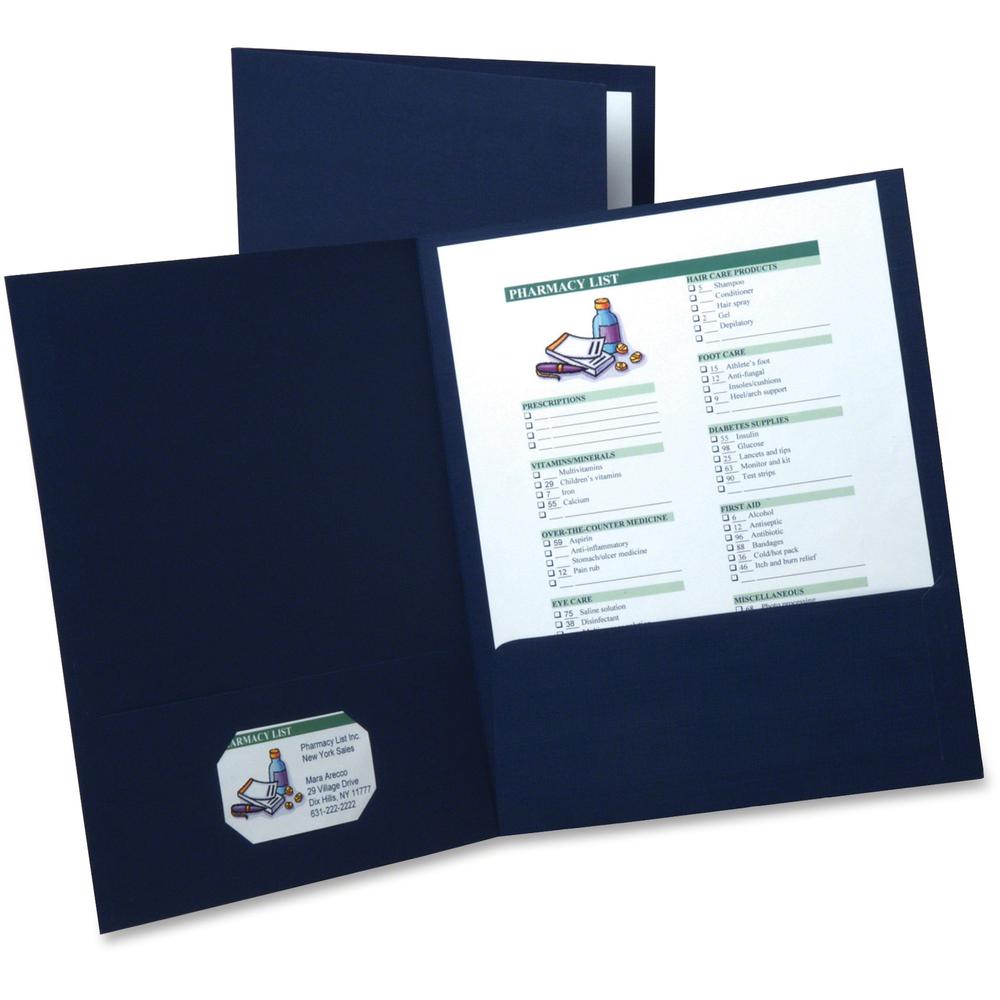 Oxford Letter Recycled Pocket Folder - 8 1/2" x 11" - 2 Internal Pocket(s) - Linen - Navy Blue - 35% Recycled - 5 / Pack. Picture 1