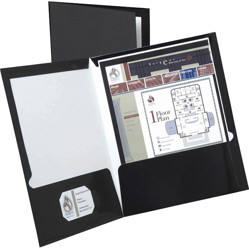 Oxford Showfolio Letter Pocket Folder - 8 1/2" x 11" - 100 Sheets Capacity - 2 Internal Pocket - Black - Laminated, Twin Pocket - 25 / Box. Picture 1