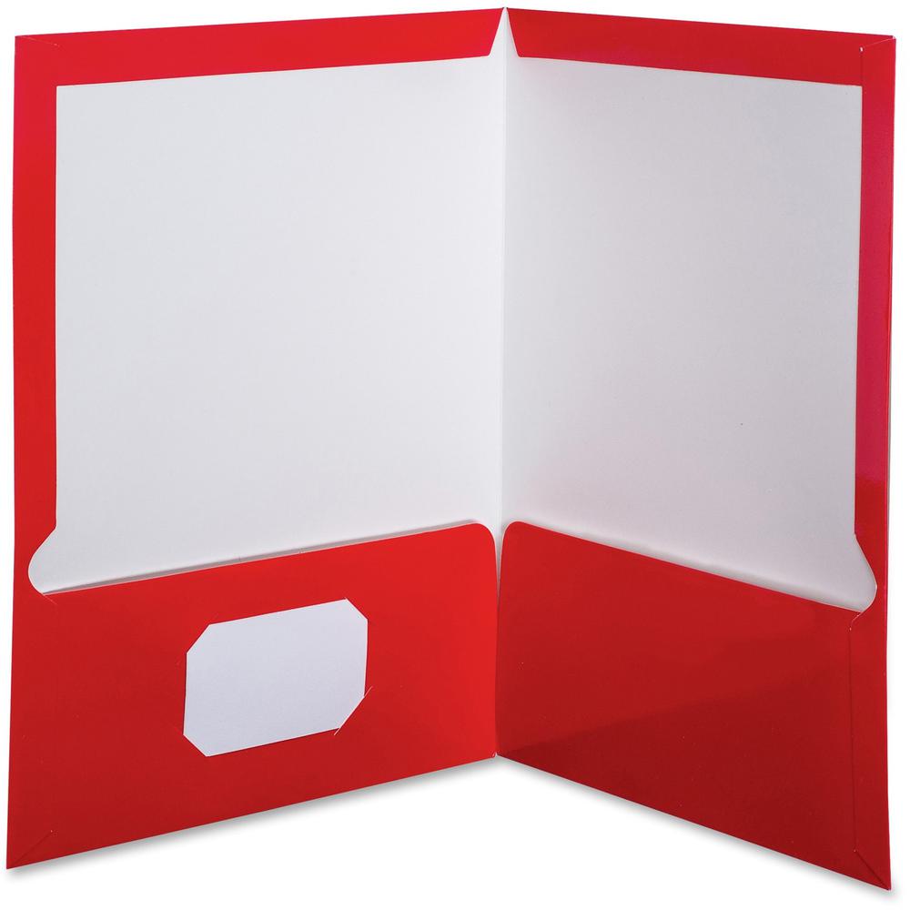 Oxford Letter Pocket Folder - 8 1/2" x 11" - 100 Sheets Capacity - 2 Pocket - Red - Laminated, High Gloss, Soil Resistant, Moisture Resistant, Die-cut - 25 / Box. Picture 1