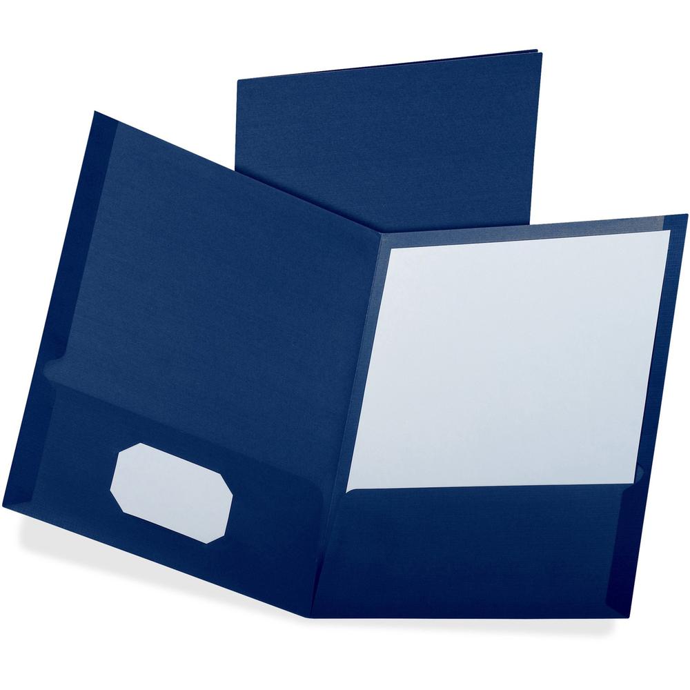 Oxford Letter Yes Pocket Folder - 8 1/2" x 11" - 100 Sheets Capacity - 2 Pocket - Navy Blue - Twin Pocket - 35% Recycled - 25 / Box. Picture 1