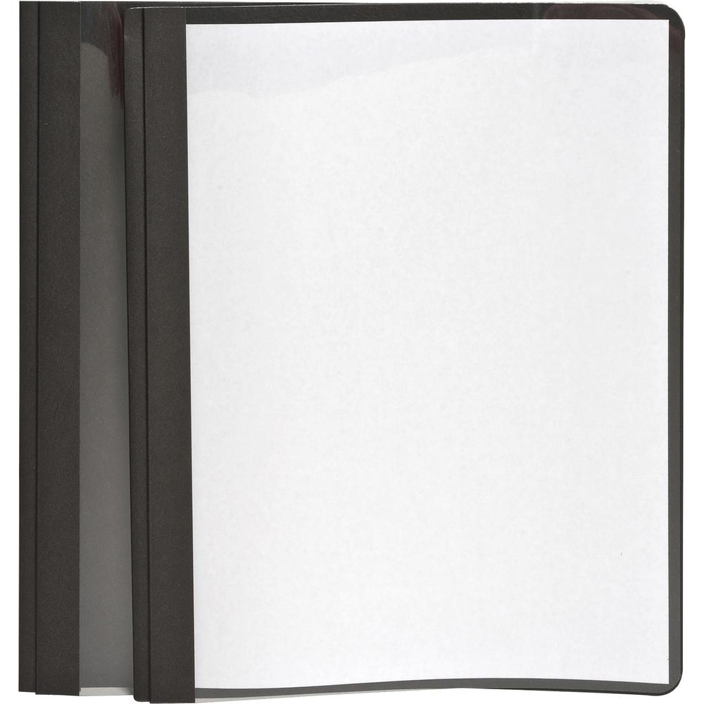 Oxford Letter No Report Cover - 8 1/2" x 11" - 100 Sheets Capacity - 3 x Tang Fastener - 1/2" for Folder - Leatherette - Black, Clear - 25 / Box. Picture 1