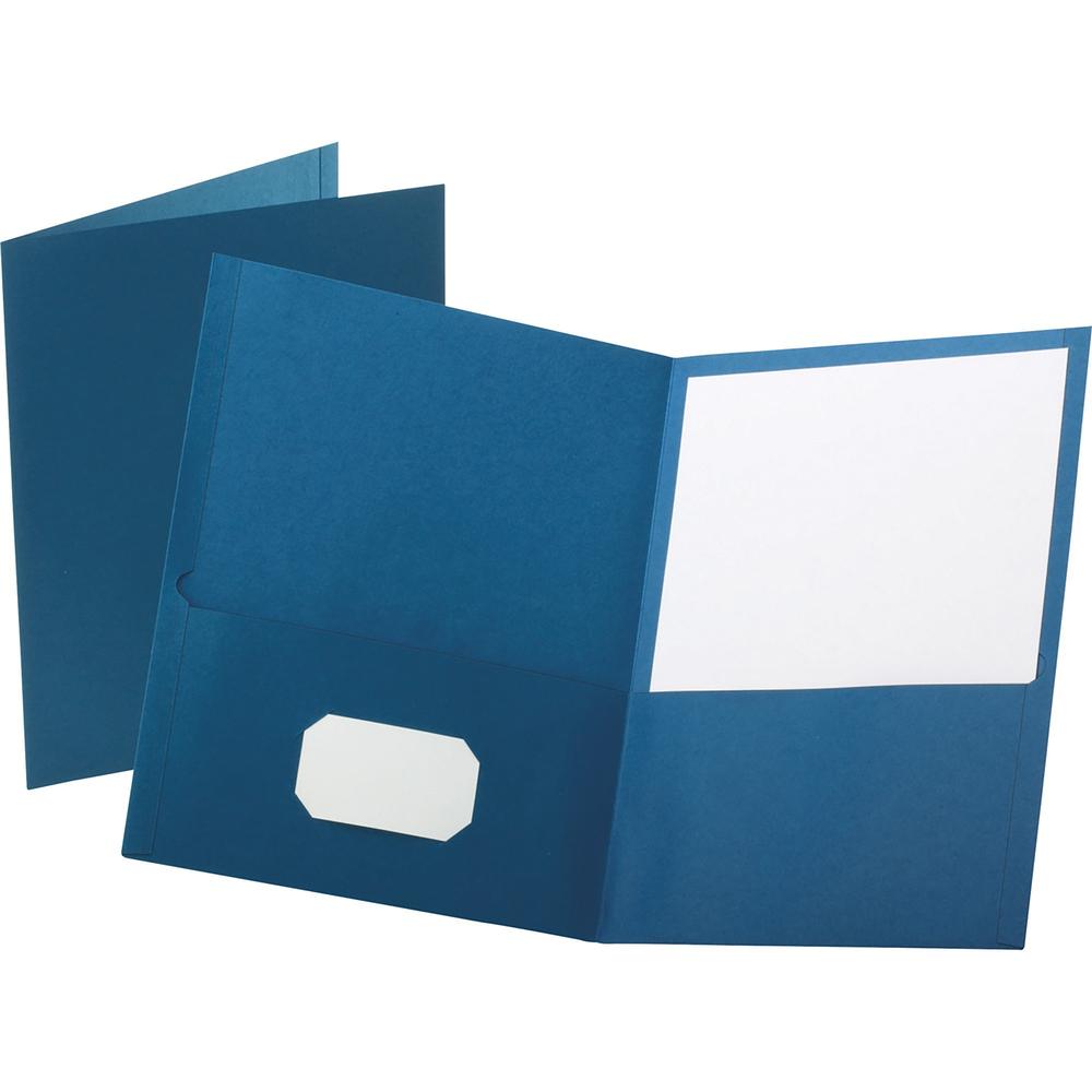 Oxford Letter Yes Pocket Folder - 8 1/2" x 11" - 100 Sheets Capacity - 2 Internal Pocket - Leatherette - Blue - Turned Edge - 10% Recycled - 25 / Box. Picture 1