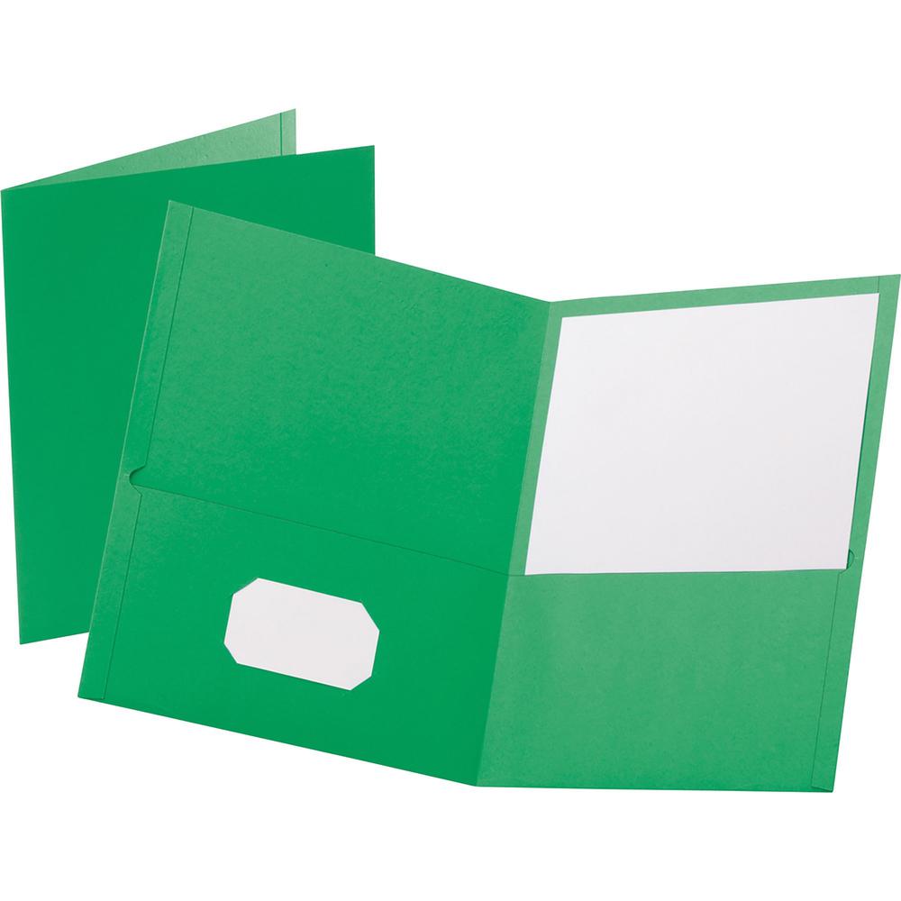 Oxford Letter Yes Pocket Folder - 8 1/2" x 11" - 100 Sheets Capacity - 2 Internal Pocket - Leatherette - Light Green - Turned Edge - 10% Recycled - 25 / Box. Picture 1