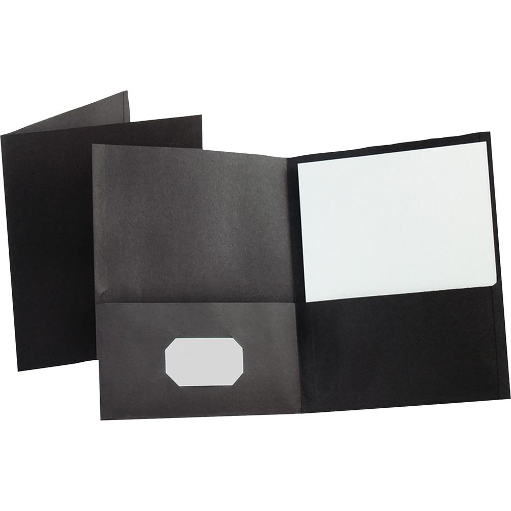 Oxford Letter Recycled Pocket Folder - 8 1/2" x 11" - 100 Sheet Capacity - 2 Internal Pocket(s) - Leatherette - Black - 10% Recycled - 25 / Box. Picture 1