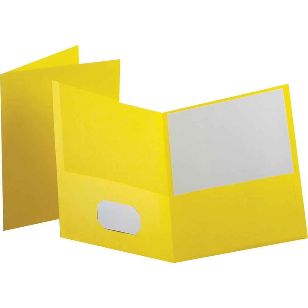 Oxford Letter Yes Pocket Folder - 8 1/2" x 11" - 100 Sheets Capacity - 2 Internal Pocket - Leatherette - Yellow - Turned Edge - 10% Recycled - 25 / Box. Picture 1