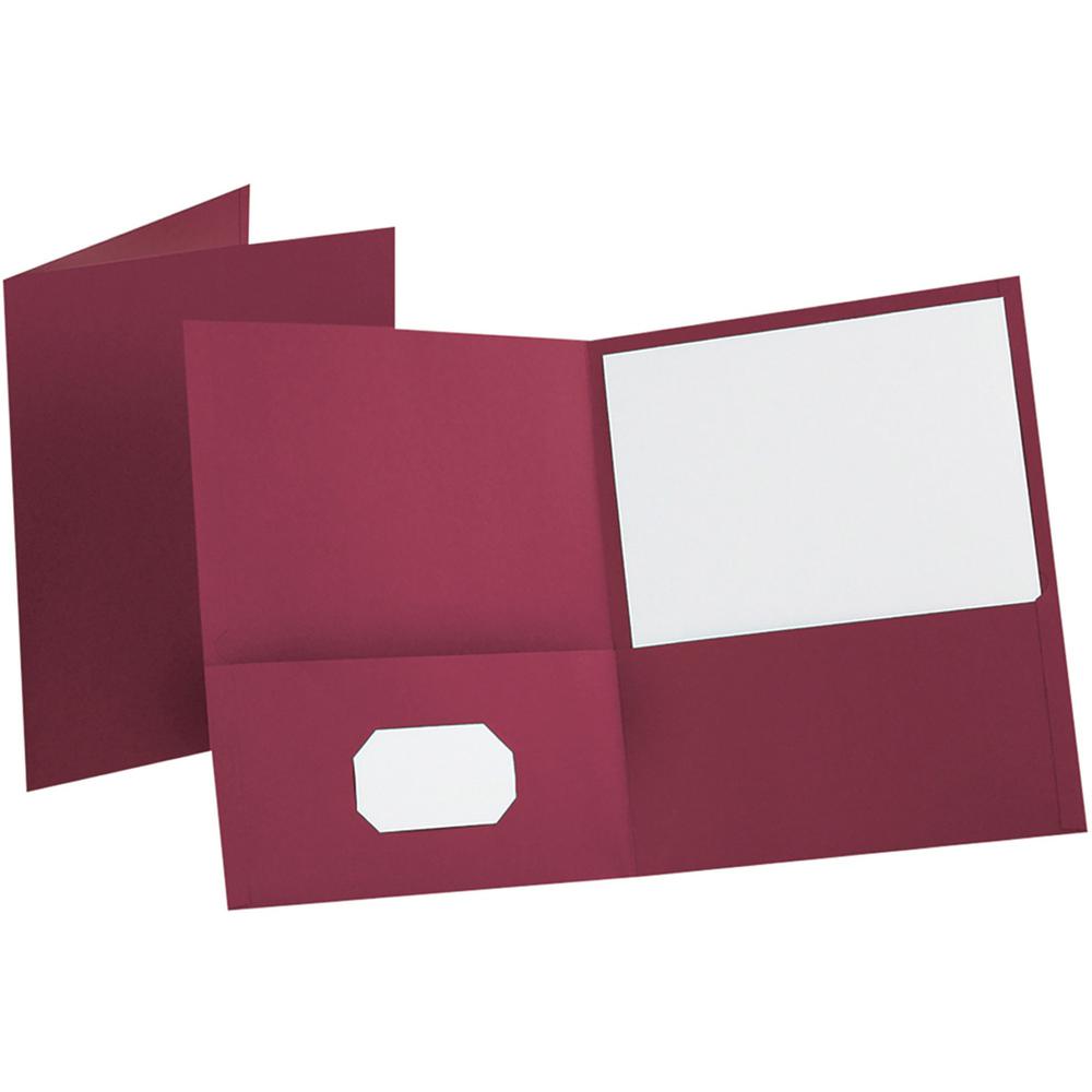 Oxford Letter Recycled Pocket Folder - 8 1/2" x 11" - 100 Sheets Capacity - 2 Internal Pocket - Leatherette - Burgundy - Turned Edge - 10% Recycled - 25 / Box. Picture 1