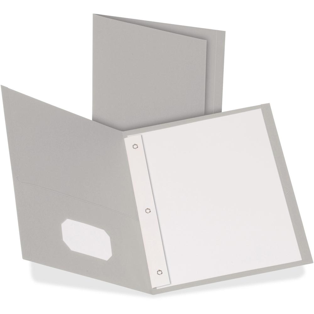 Oxford Letter Recycled Pocket Folder - 8 1/2" x 11" - 3 Fastener(s) - 1/2" Fastener Capacity for Folder - 2 Inside Front & Back Pocket(s) - Leatherette - Gray - 10% Recycled - 25 / Box. Picture 1