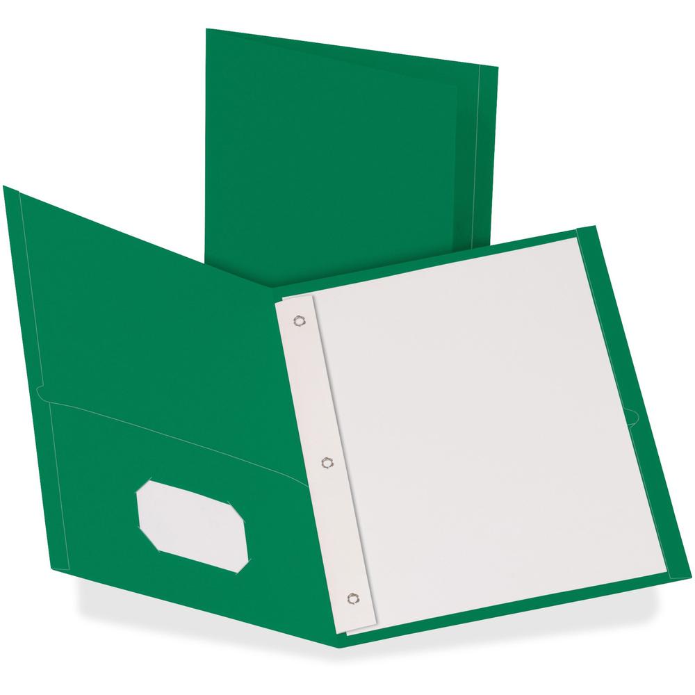 Oxford Letter Recycled Pocket Folder - 8 1/2" x 11" - 3 Fastener(s) - 1/2" Fastener Capacity for Folder - 2 Inside Front & Back Pocket(s) - Leatherette - Hunter Green - 10% Recycled - 25 / Box. Picture 1