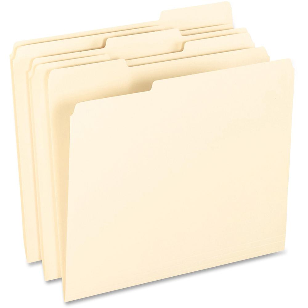 Pendaflex 1/3 Tab Cut Letter Recycled Top Tab File Folder - 8 1/2" x 11" - Top Tab Location - Assorted Position Tab Position - Manila - 10% Recycled - 100 / Box. Picture 1