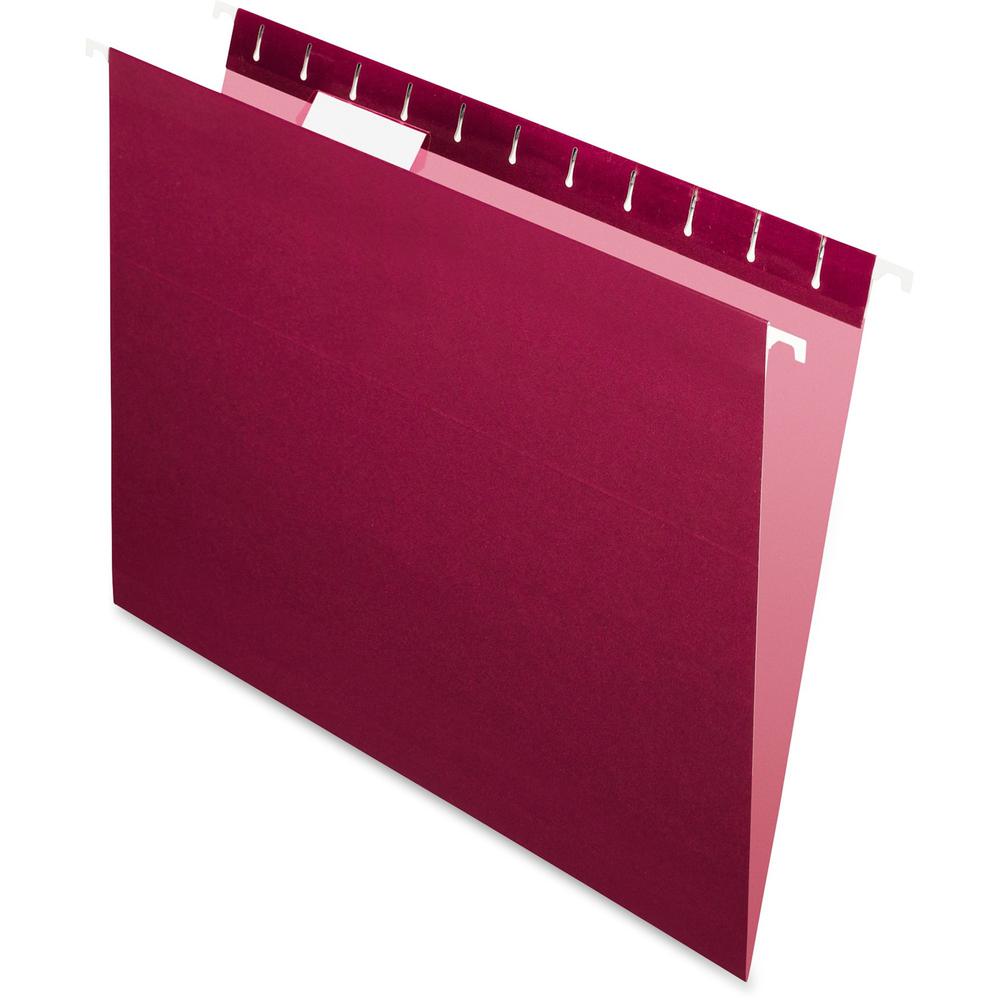Pendaflex Essentials 1/5 Tab Cut Letter Recycled Hanging Folder - 8 1/2" x 11" - Burgundy - 100% Recycled - 25 / Box. Picture 1