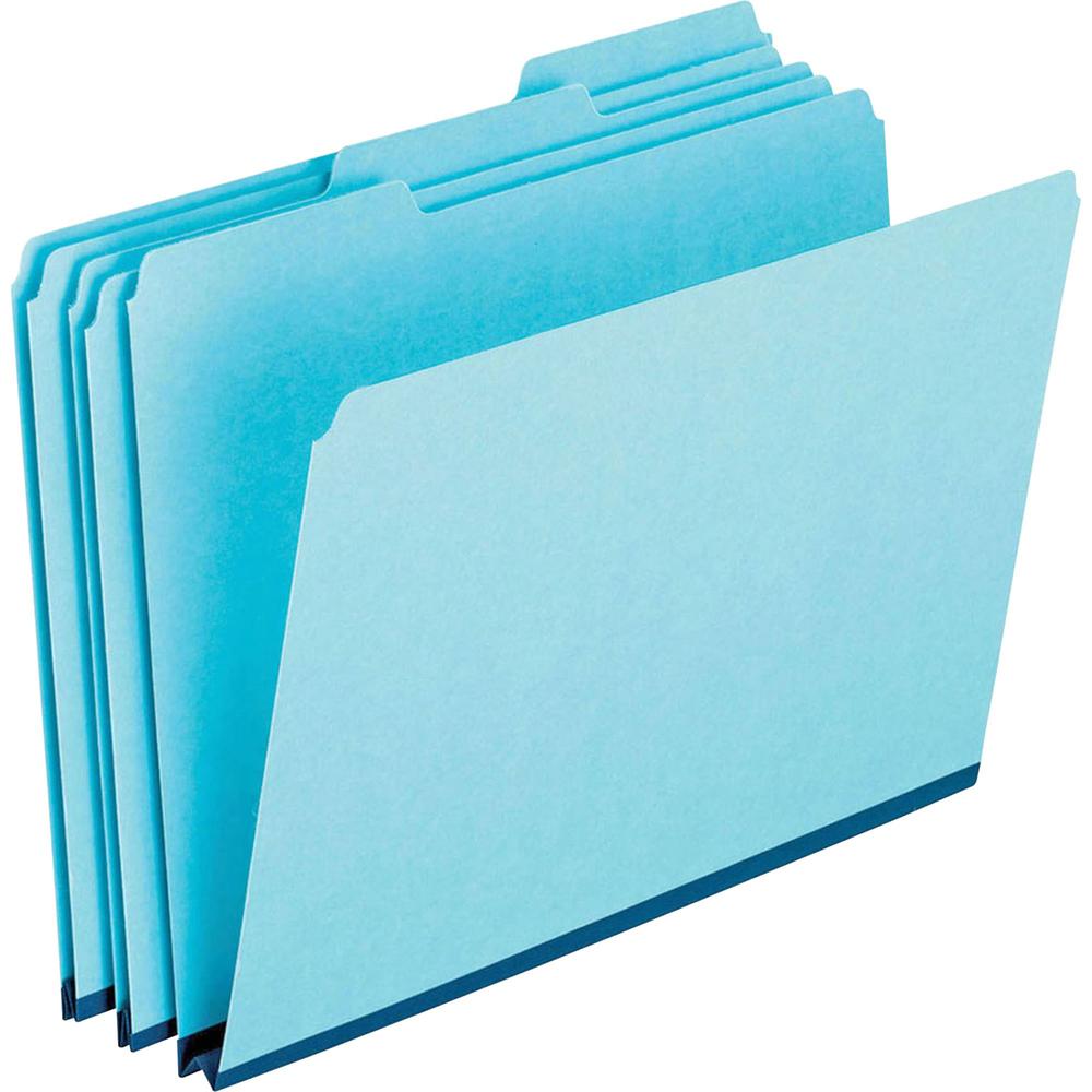 Pendaflex 1/3 Tab Cut Letter Recycled Top Tab File Folder - 8 1/2" x 11" - 1" Expansion - Top Tab Location - Assorted Tab Position - 25 pt. - Pressboard, Tyvek - Blue - Reinforced Gusset, Heavy Duty -. Picture 1