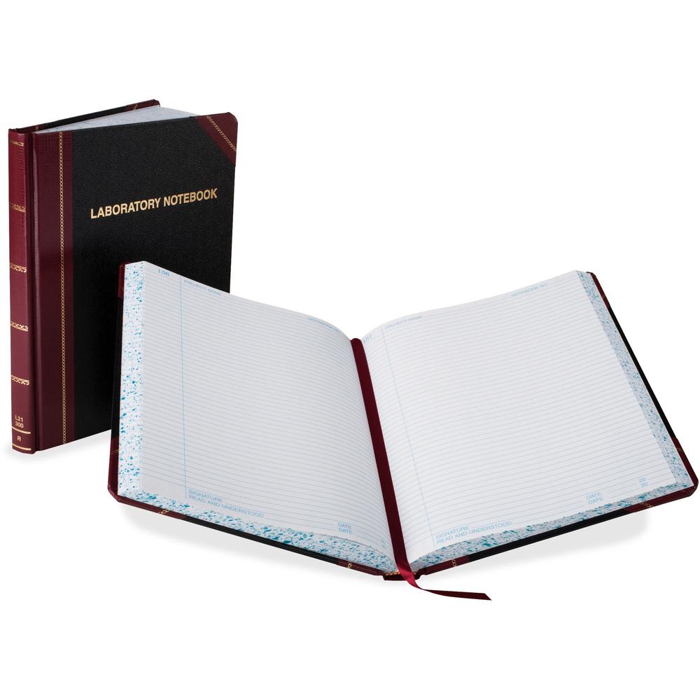 Boorum & Pease Boorum Laboratory Record Notebooks - 300 Sheets - Thread Sewn - 10 3/8" x 8 1/8" - White Paper - Black, Red Cover - Hard Cover, Acid-free, Water Proof, Ribbon Marker, Table of Contents . Picture 1