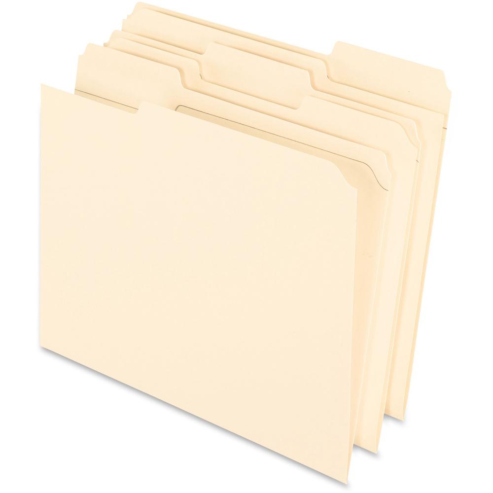 Pendaflex 1/3 Tab Cut Letter Recycled Top Tab File Folder - 8 1/2" x 11" - 3/4" Expansion - Top Tab Location - Assorted Position Tab Position - Manila - Manila - 10% Recycled - 100 / Box. Picture 1
