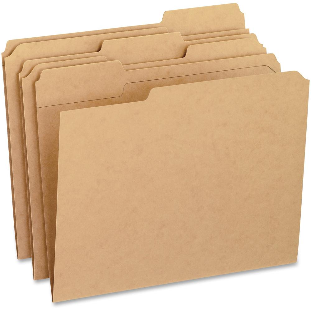 Pendaflex 1/3 Tab Cut Letter Recycled Top Tab File Folder - 8 1/2" x 11" - 3/4" Expansion - Top Tab Location - Assorted Tab Position - 11 pt. - Kraft - Kraft - Reinforced, Corner - 10% Recycled - 100 . Picture 1