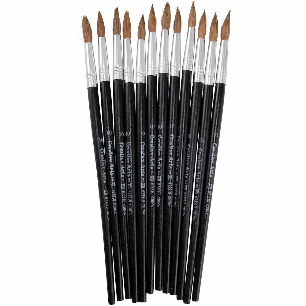 Charles Leonard Round Camel Hair Paint Brushes - No. 10 - Wood Black Handle - Aluminum Ferrule - 1 Dozen. Picture 1