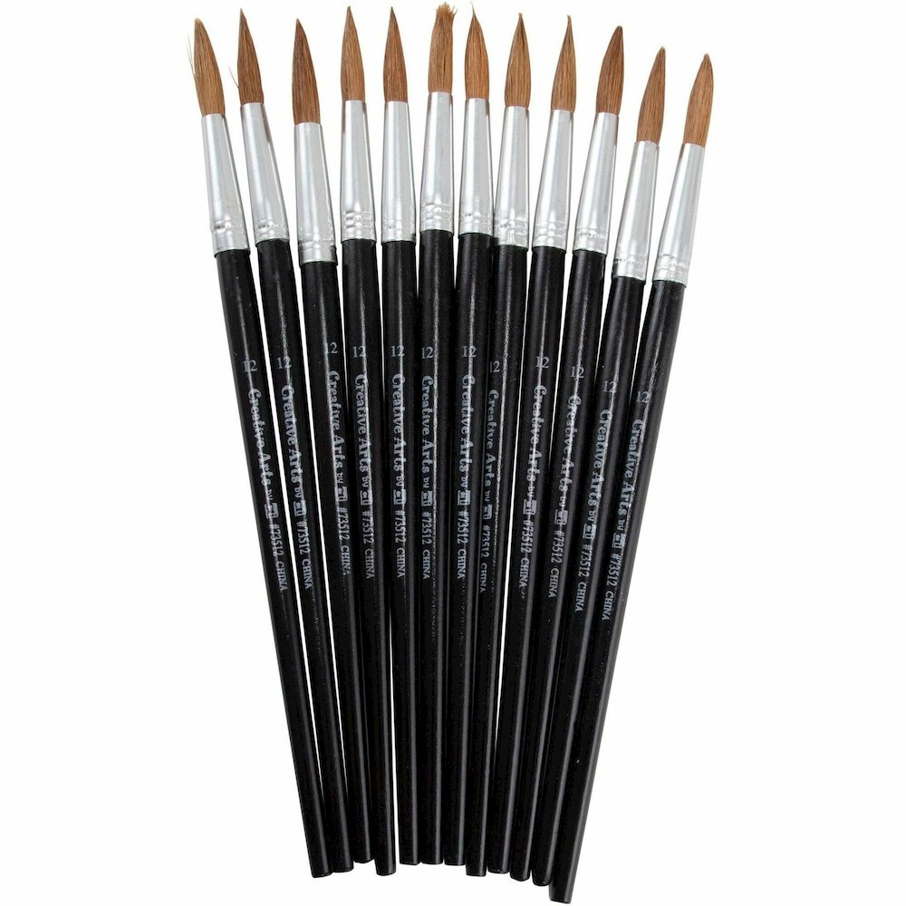 Charles Leonard Round Camel Hair Paint Brushes - No. 12 - Hardwood Black Handle - Aluminum Ferrule - 1 Dozen. Picture 1