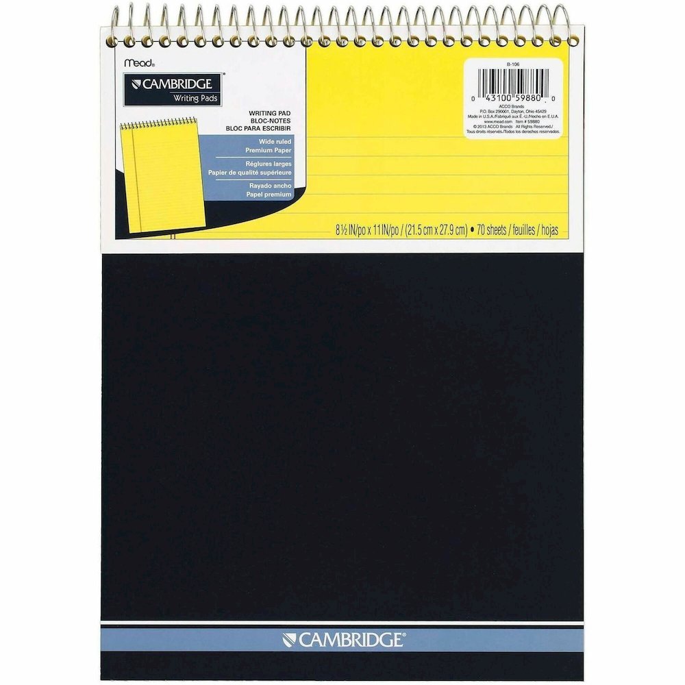 Mead Premium Wirebound Legal Pads - 70 Sheets - Spiral - 20 lb Basis Weight - 8 1/2" x 11 3/4" Sheet Size - Canary Paper - Navy Board Cover - Heavyweight, Micro Perforated, Spiral Lock, Stiff-back - 1. Picture 1