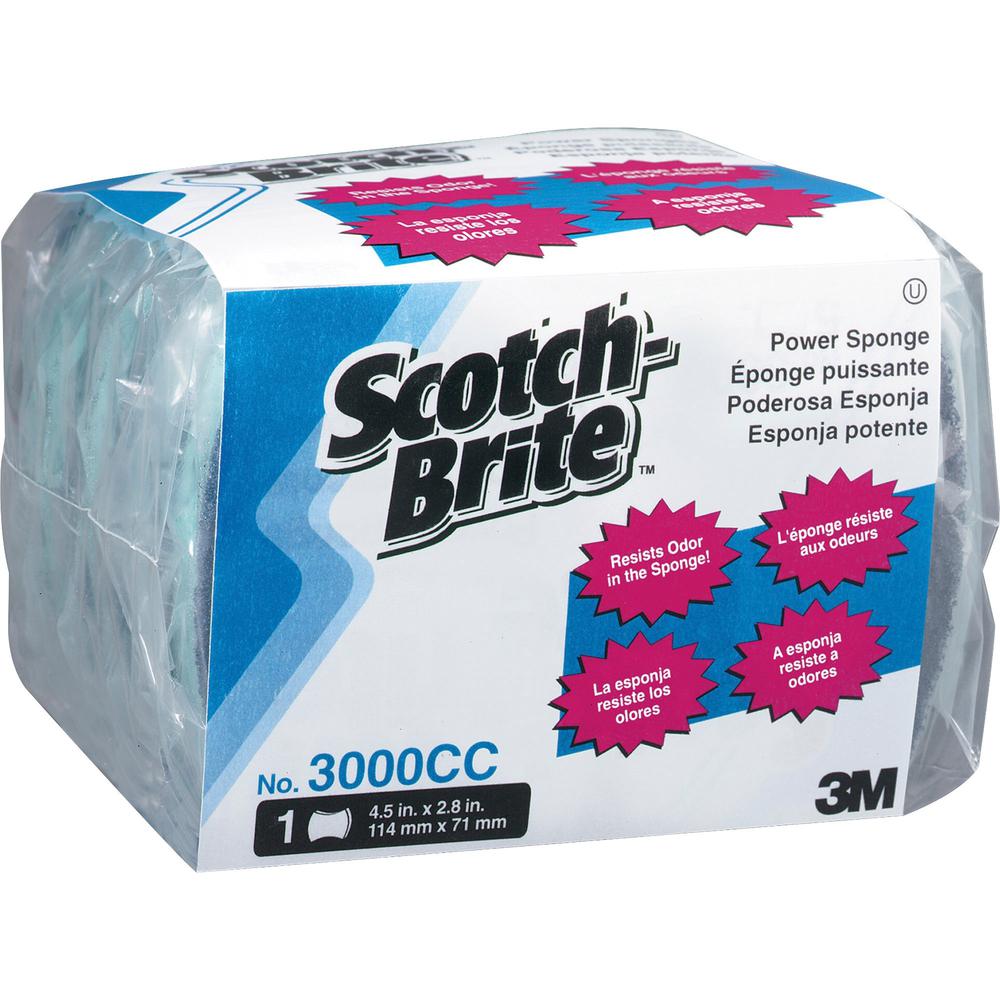 Scotch-Brite Power Sponges - 0.7" Height x 4.5" Width x 2.8" Depth - 5/Pack - Aqua. Picture 1