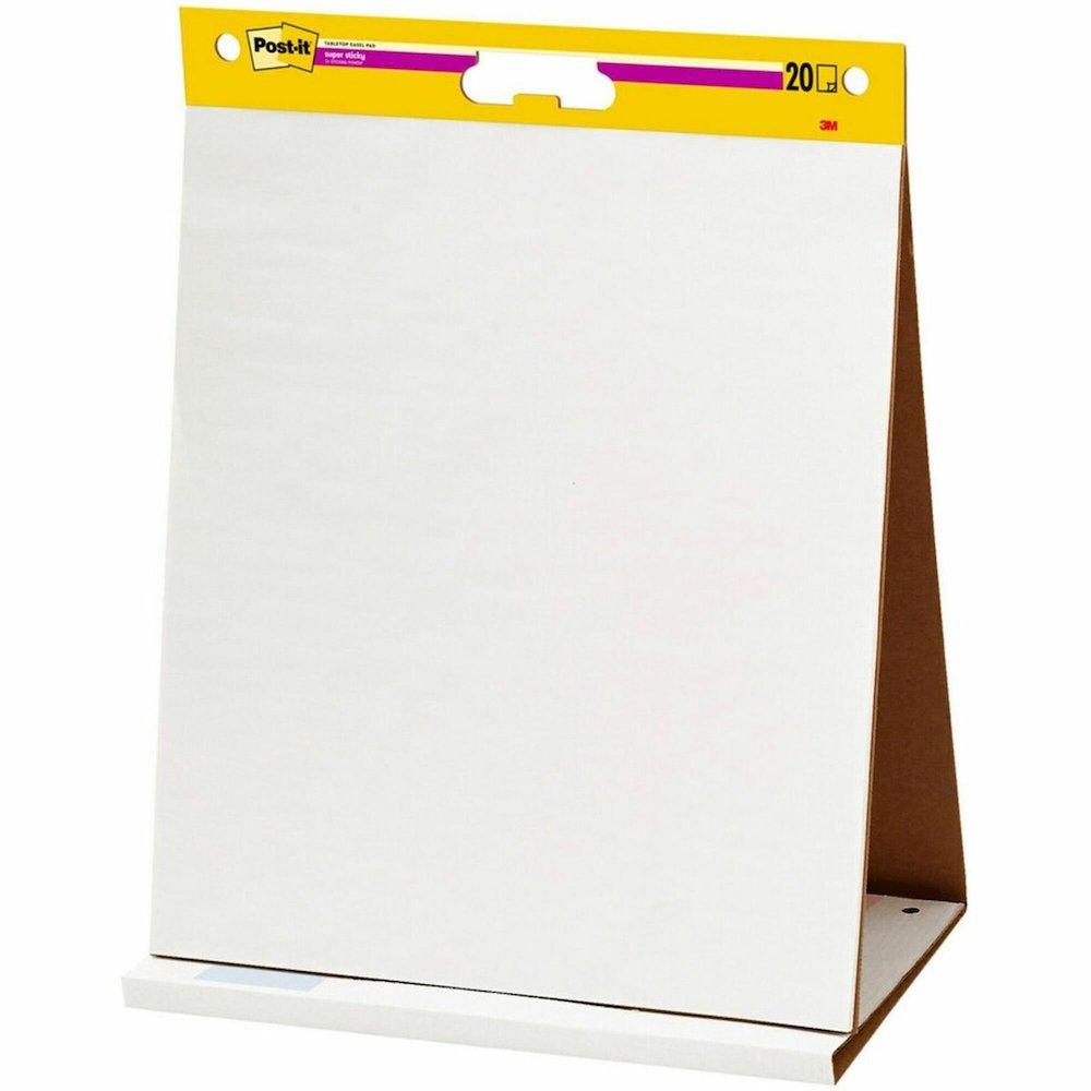 Post-it&reg; Tabletop Easel Pads - 20 Sheets - Plain - Stapled - 18.50 lb Basis Weight - 20" x 23" Sheet Size - White Paper - Cardboard Cover - Resist Bleed-through, Self-adhesive, Perforated, Built-i. Picture 1
