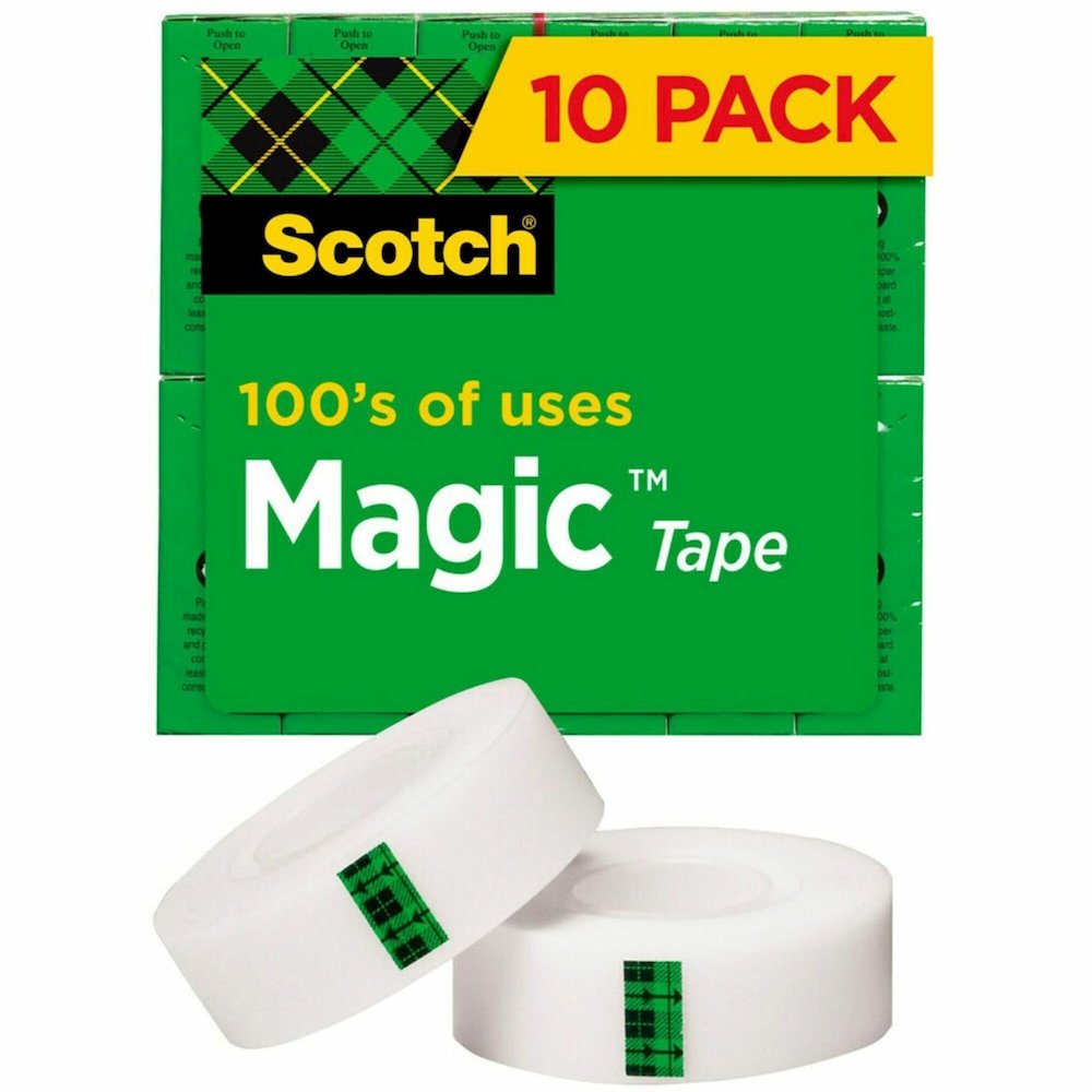 Scotch 3/4"W Magic Tape - 27.78 yd Length x 0.75" Width - 1" Core - Matte - Clear - Split Resistant, Tear Resistant - For Document, Book, Patching, Mending, Splicing - 10 / Pack. Picture 1