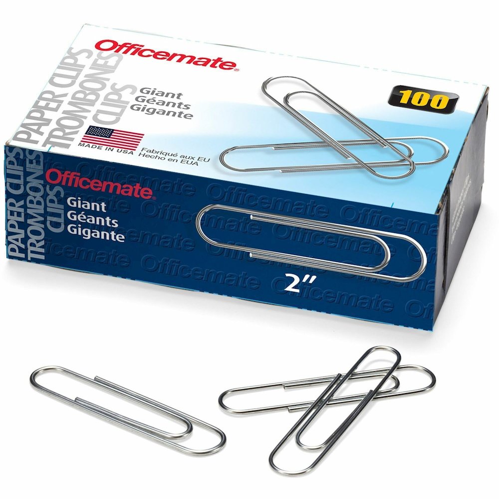 Officemate Giant Paper Clips - Jumbo - 2" Length x 0.5" Width - Silver - Steel - 100/Box - 10 / Pack. Picture 1