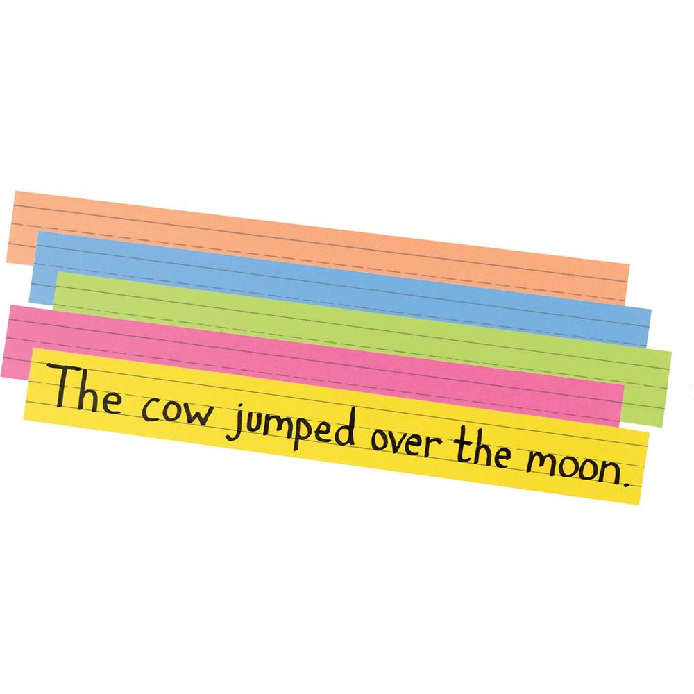 Pacon&reg; Super Bright Sentence Strips - 3"H x 24"W - Dual-Sided - 1.5" Rule/Single Line Rule - 100 Strips/Pack - 5 Assorted Super Bright Colors. Picture 1