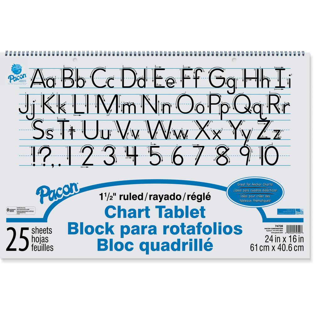 Pacon Ruled Chart Tablet - 25 Sheets - Ruled - 1.50" Ruled - 24" x 16"24" x 16" - White Paper - 1 Each. Picture 1