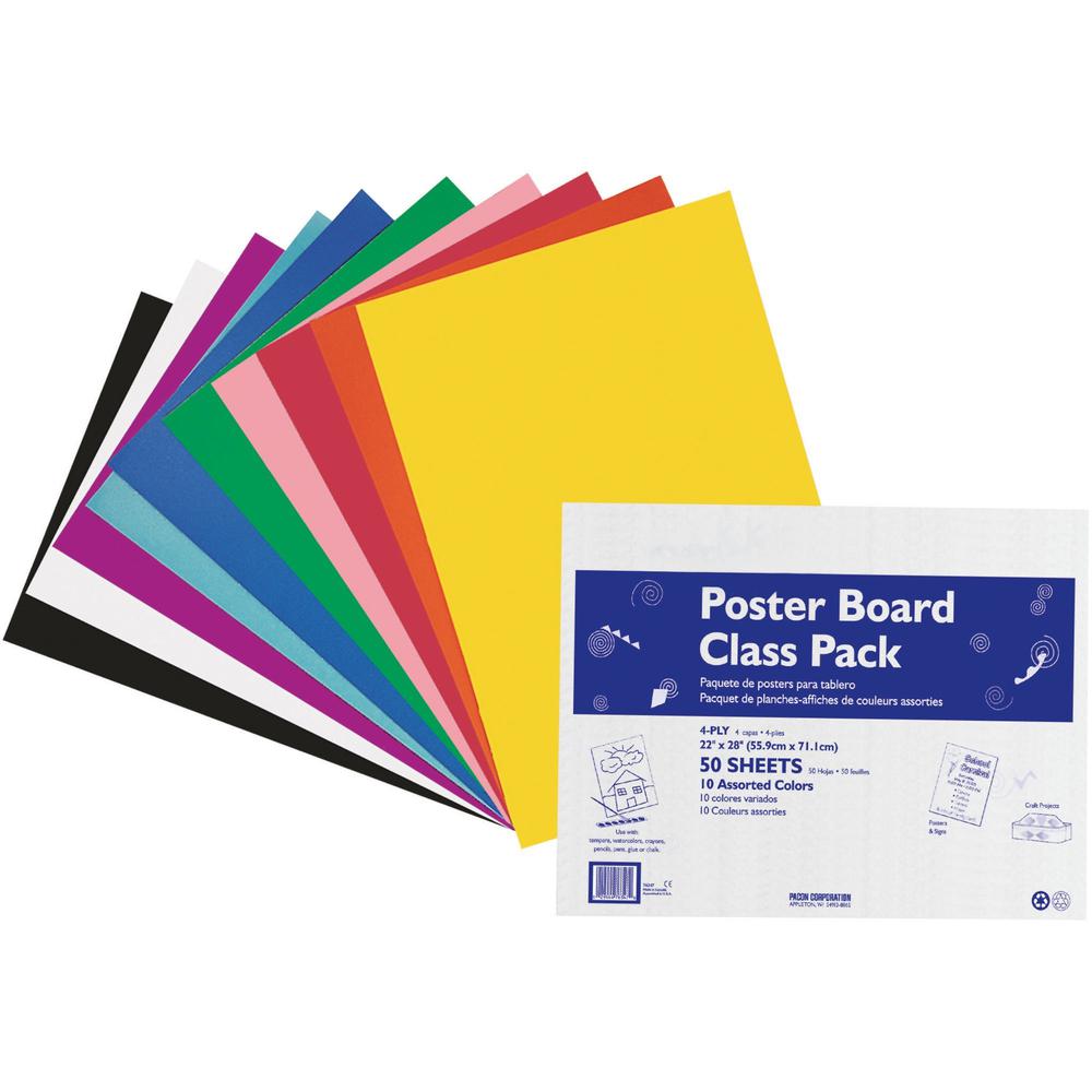 Pacon Poster Board Class Pack - Board and Banner - 22"Width x 28"Length - 50 / Carton - Assorted. Picture 1
