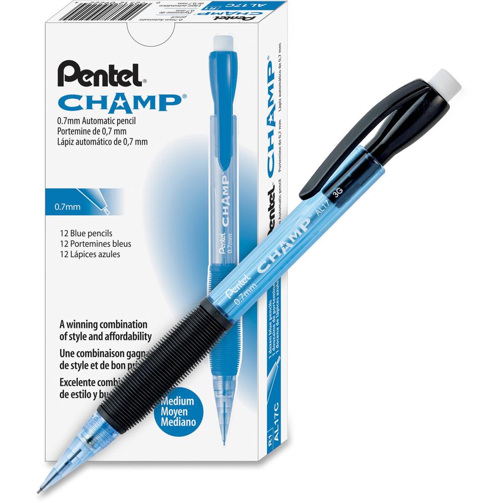 Pentel Champ Mechanical Pencils - 0.7 mm Lead - #2 - Refillable - Blue Barrel - 1 Dozen. Picture 1