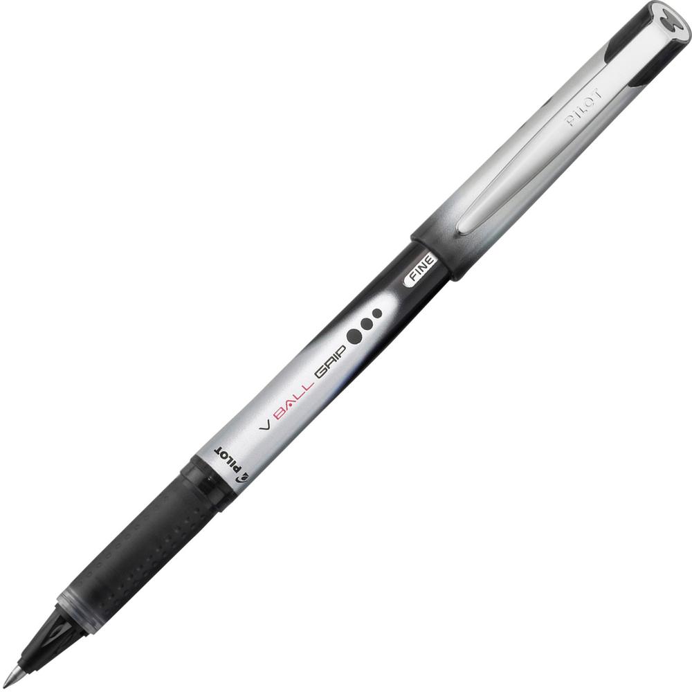 Pilot Vball Grip Liquid Ink Rollerball Pens - Fine Pen Point - 0.7 mm Pen Point Size - Black - Metal Barrel - 1 Dozen. Picture 1