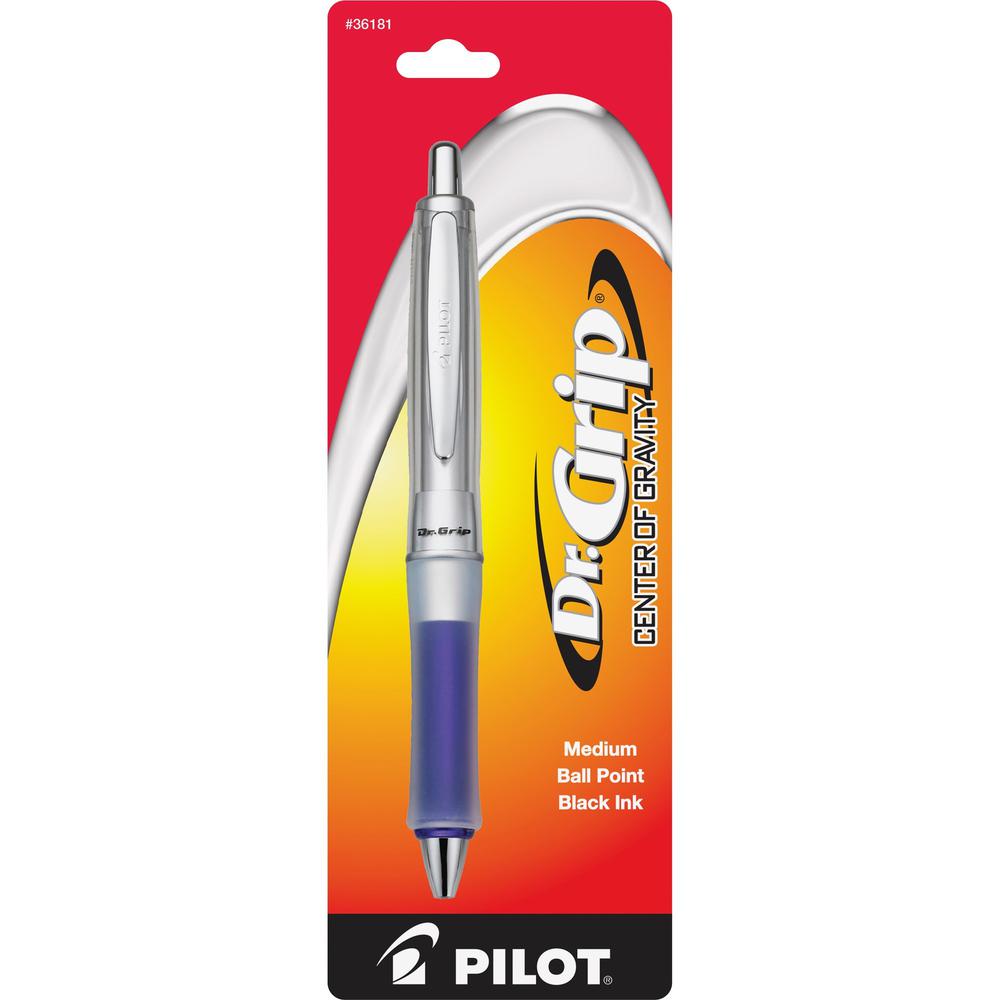 Pilot Dr. Grip Center of Gravity Retractable Ballpoint Pens - Medium Pen Point - 1 mm Pen Point Size - Refillable - Retractable - Black - Blue Barrel - 1 Each. Picture 1
