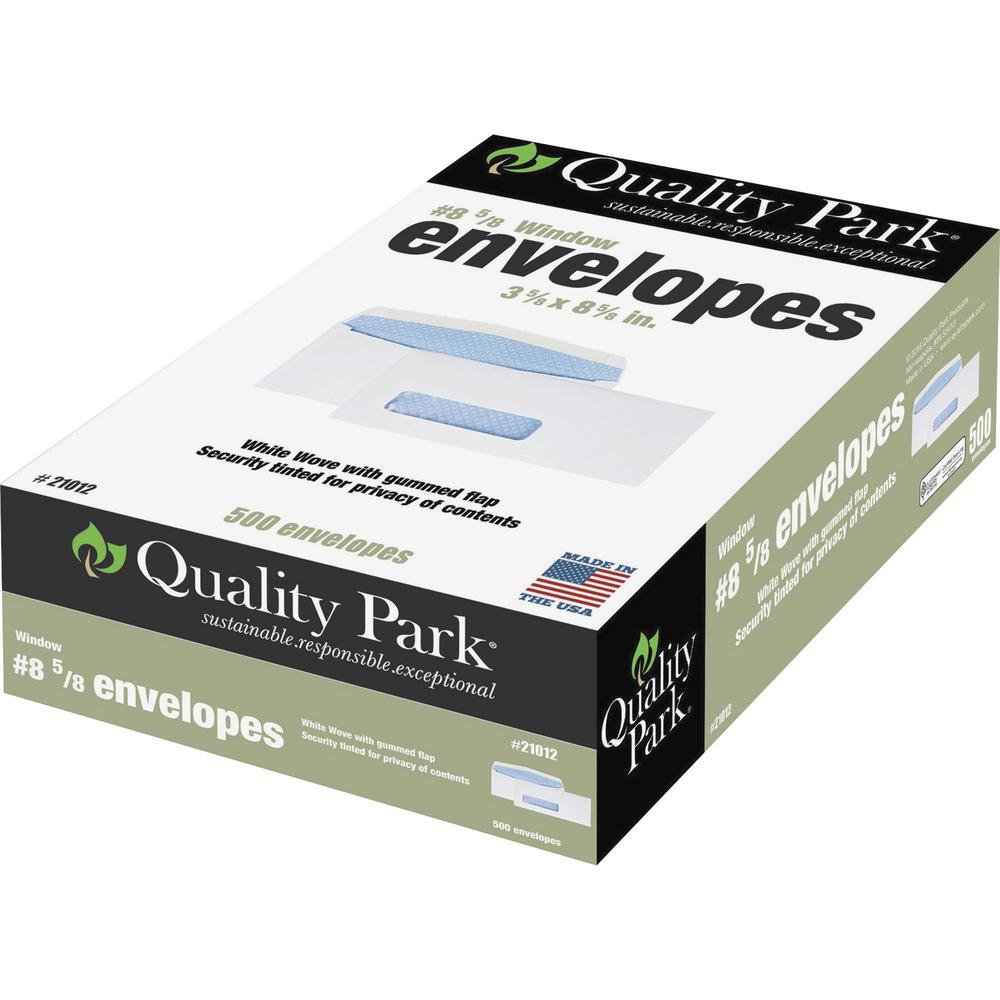 Quality Park No. 8-5/8 Single Window Security Tinted Check Envelope - Single Window - #8 5/8 - 3 5/8" Width x 8 5/8" Length - 24 lb - Gummed - White - Wove - 500 / Box. Picture 1