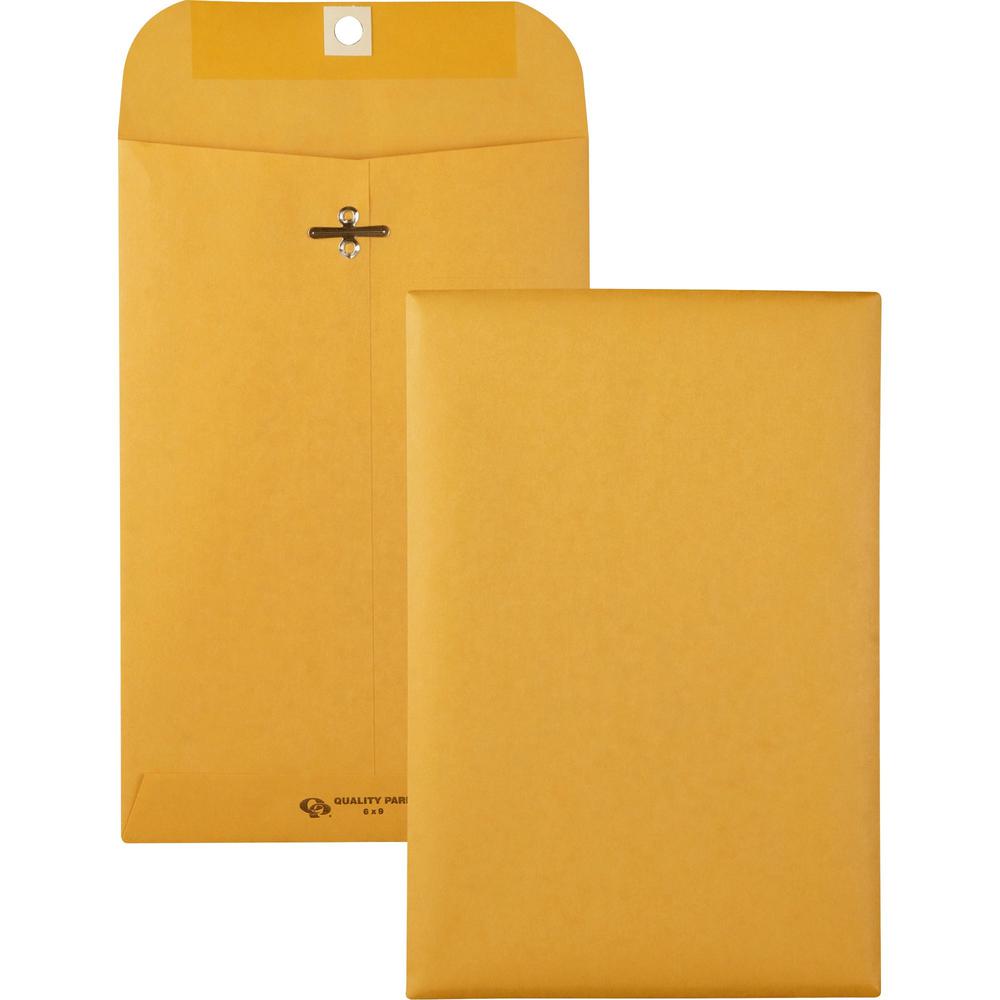 Quality Park 6 x 9 Clasp Envelopes with Deeply Gummed Flaps - Clasp - #55 - 6" Width x 9" Length - 28 lb - Gummed - Kraft - Kraft - 100 / Box. Picture 1