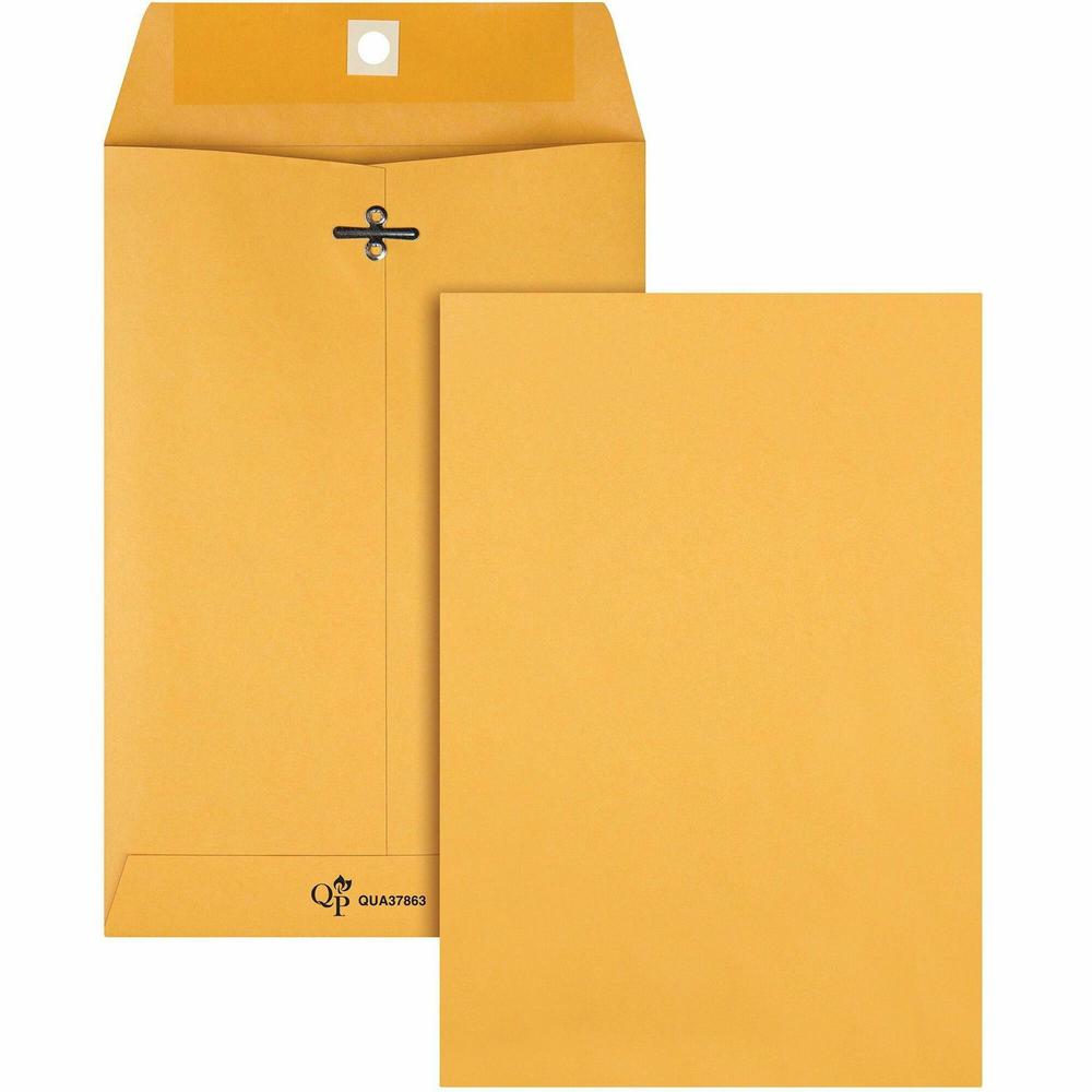 Quality Park 6-1/2 x 9-1/2 Clasp Envelopes ith Deeply Gummed Flaps - Clasp - #63 - 6 1/2" Width x 9 1/2" Length - 28 lb - Gummed - Kraft - Kraft - 100 / Box. Picture 1