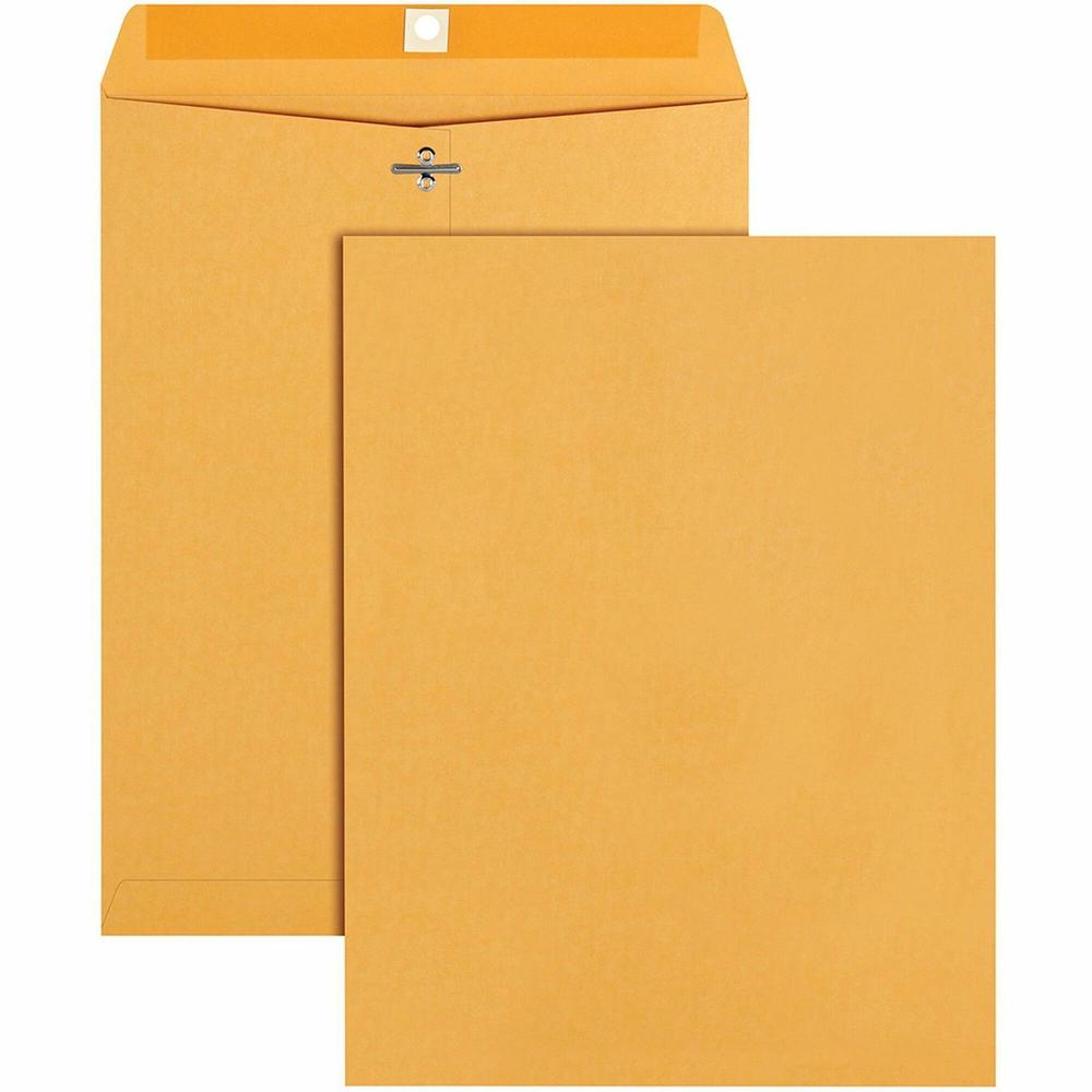 Quality Park 9-1/2 x 12-1/2 Clasp Envelopes with Deeply Gummed Flaps - Clasp - #93 - 9 1/2" Width x 12 1/2" Length - 28 lb - Gummed - Kraft - 100 / Box - Kraft. Picture 1