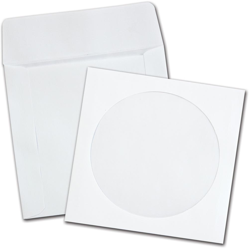 Quality Park Paper CD/DVD Sleeves - CD/DVD - 5" Width x 4 7/8" Length - 24 lb - White - Wove - 100 / Box. Picture 1